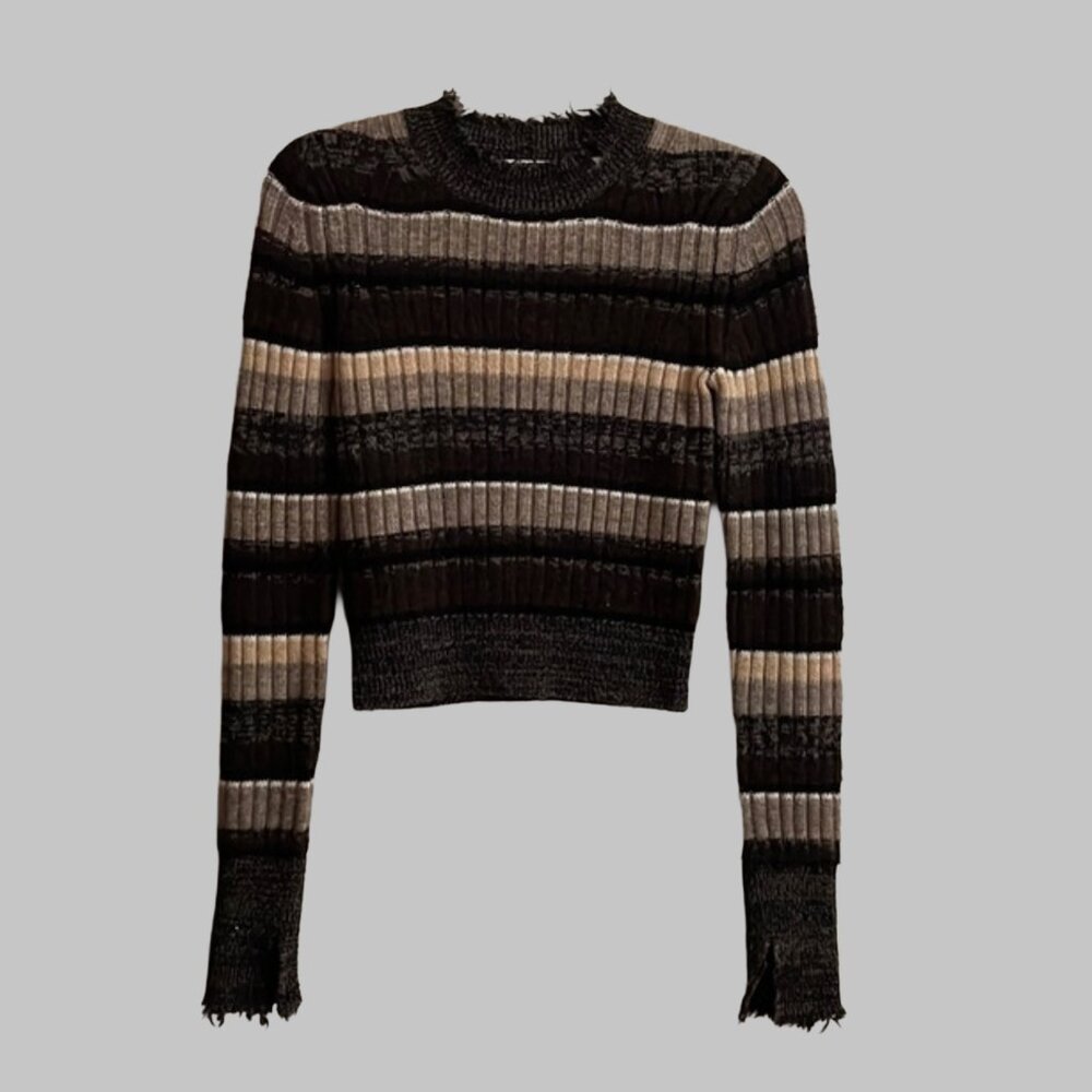 Helmut Lang Ombre Rib Shrunken Cresencio Sweater, Gray/Black Gradient